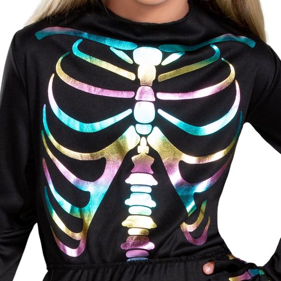 Girls FLASHY BONES Rainbow Skeleton Costume Size Small Med Leggings Gloves NEW - Picture 2 of 5